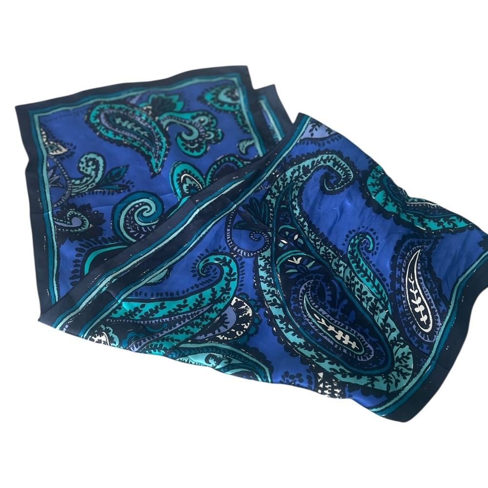 Anne Klein Long Silk Scarf blue Paisley Pattern 13.5 x 64 “